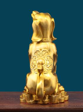 纯黄铜狗摆件客厅坐地补角生肖狗工艺品缺角家居生财西北看门狗