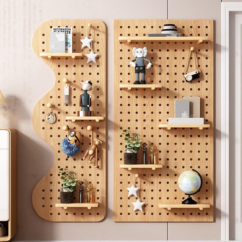 Solid wood hole board custom wall storage rack wooden wall hanging wall bookshelf partition storage shelf hanging board wall