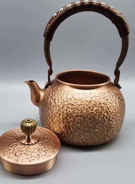 古董古玩仿古铜红铜锤点茶壶提壶乡下收老物件居家工艺品
