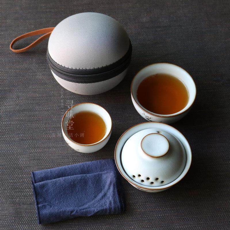 Authentic Yuebai Ru travel tea set, cup carrying bag set with pot body, ceramic kiln quick cup, one-two kung fu tea