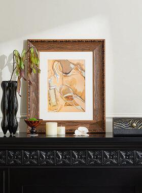 中古原木风装饰马挂画 画边柜桌面摆画 画艺术工艺礼品摆饰大理石