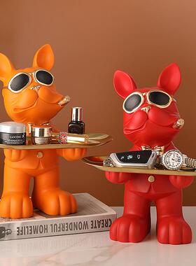 斗牛狗犬收纳摆件进门放钥匙托盘前台关TM-64445糖果子茶几客厅玄