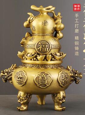 福禄聚宝盆摆件黄铜工艺品厂家直发葫芦铜摆饰客厅家居摆放装饰品