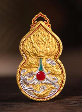 五台山新款葫芦五爷吊坠唐卡佛牌挂件项链招米手绘双面纯手工
