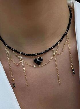 Fashion Vintage Tassels Zircon Heart Pendant Necklace For Wo
