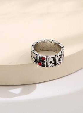 Spade A Ring 覆古扑克牌戒指男女个性黑桃A小众嘻哈开 口食指戒