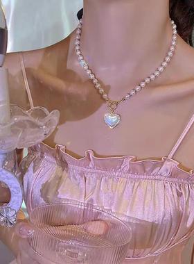 女生项链配礼服项链女配饰日韩ins新款超仙气质仿珍珠爱心冷淡风