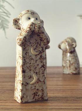 正品三猴摆件陶瓷不小猴子装家饰品厅电视柜居摆设猴年礼客品结婚