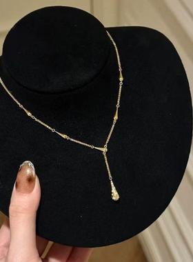 瑞秋同款黄金色小蛮腰项链小众设计感精致百搭时尚水滴流苏毛衣链