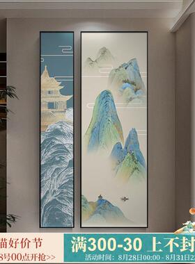 千里江山图新中式玄关装饰画 画走廊过道两联挂画 画客厅背景壁画