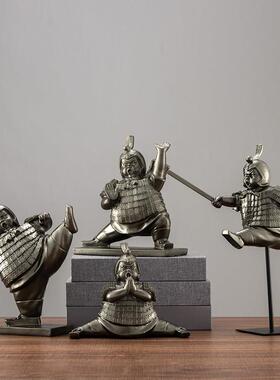 新中式文创意家居秦大兵马俑摆件覆古办公室橱窗玄关柜个性装饰品
