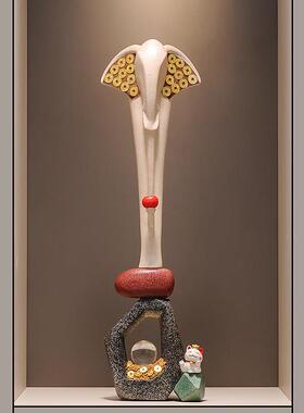 入户玄关石来运转竖高大象摆饰招财镇宅新中式家居客厅壁龛装饰品