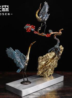 佐森梅兰鹤禧仙鹤铜摆饰客厅家居装饰品办公室工艺礼品摆饰开业礼