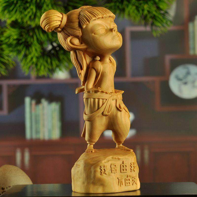 黄杨木雕刻哪咤摆件电脑周边装饰包浆文玩魔童降世手办工艺送礼品,淘宝优惠券,粉丝福利购,淘宝优惠卷