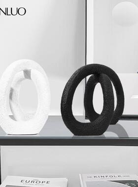 现代极简意白色创环形样房间售楼板处9000-17大堂抽象展厅软装饰