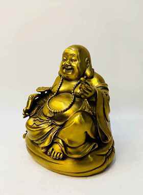 黄铜弥勒佛笑脸佛托元宝佛圆佛莲花底座摆件