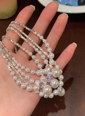 碎银珍珠项链小设计高级感简约气质锁骨链女方糖小钻轻奢精致颈链