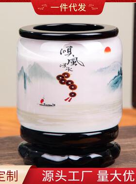 中式旋转笔筒复古中国风办公桌笔筒桌面杂物收纳盒摆件商务礼品
