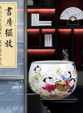 高档景德镇陶瓷盆器招财进宝粉彩鱼缸聚宝创意中式居家品客厅装饰