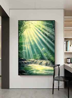 绿色森林山水画客厅沙发背景墙装饰画小清新入口挂画酒店房间壁画