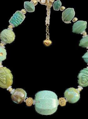 天然原矿高瓷绿松石多宝手串 女神款手链瓷度玻璃瓷搭配18k金配饰