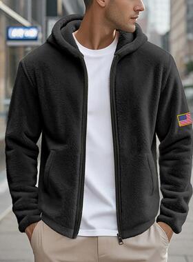 Logo double-sided Arctic fleece men's zipper hooded