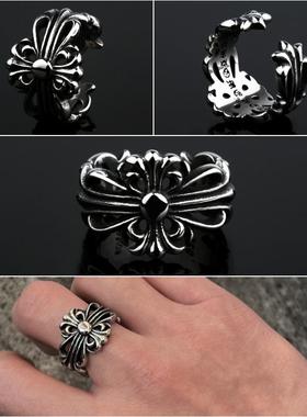 复古十字花戒指男潮牌高级感嘻哈饰品男士戒指男生机车朋克钛钢