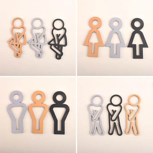 立体图案男女洗手间标识创意卫生间指示贴亚克力加厚厕所门牌提示 - 图0