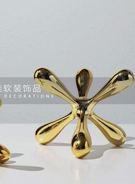 现代简约轻奢电镀点线分子摆件书镇书压样板房样品屋展示中心软装