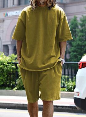 Men's Summer Casual Set Pure Color Round Neck Short Sleeve
