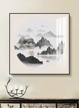 新款直销新中式玄关装饰画风景山水画走廊过道壁画客厅方形餐厅办