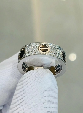 公价8.85w】99新卡地亚18k白金满天星黑陶超宽版戒指6.5mm多码选