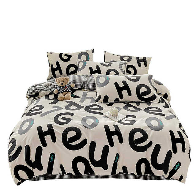 All-cotton printed four-piece set small fresh pure cotton quilt cover sheets and bedding four seasons set single and double bedding