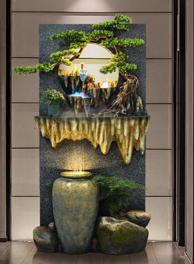 中式假山水幕墙流水生财装饰公室客厅玄关喷泉造景落地招财摆件