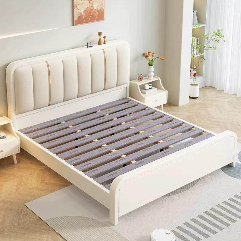 实木床奶油风简约现代北欧小户型双人床1.8米主卧软包皮靠储物,淘宝优惠券,粉丝福利购,淘宝优惠卷