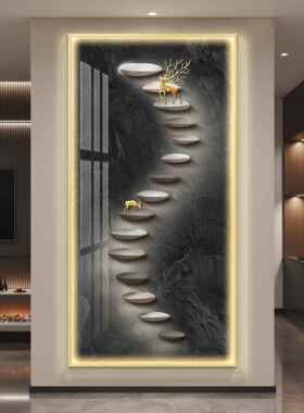 轻奢led带灯入户进门玄关装饰画走廊过道挂画壁画现代简约高级感