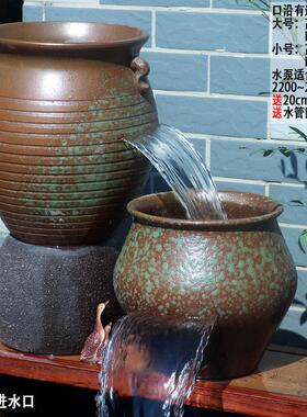 古法养鱼过滤陶瓷流水瀑布循环叠水瀑布阳台养鱼造景增氧净水流水