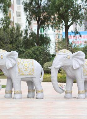 户外大型玻璃钢仿石雕招财泰国大象雕塑园林仿真动物景观装饰摆件