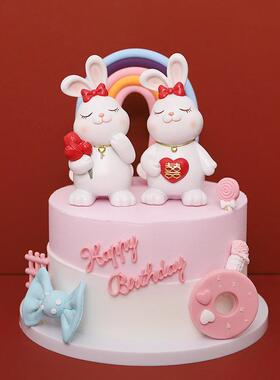 如果创意情侣兔子新婚喜庆家居装饰品结婚情人节礼物可爱桌面摆件