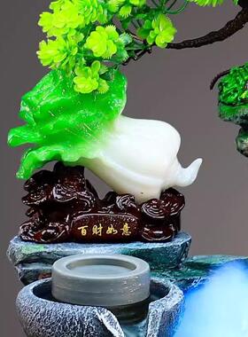 假山流水生财摆件循环水小型桌面风水轮客厅招财造景店铺开 业礼
