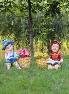 院子露装饰品阳台物布置台12703卡园艺摆件户外卡通人盆楼顶微景