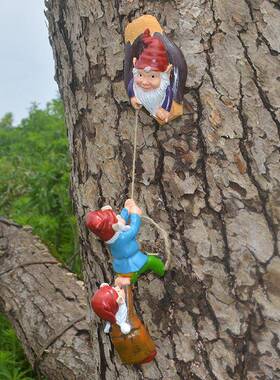 跨境树脂爬绳小矮人室外微景观侏儒田园装饰摆件花园庭院工艺品