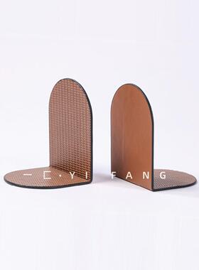 一匚轻奢书挡米色咖色编织皮革样板间样品屋展示中心书房卧室办公