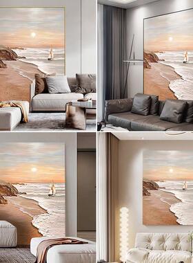 日出纯手绘艺术油画奶油风客厅玄关装饰画简约现代沙发背景墙挂画