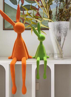 简约植绒坐CDW姿兔子电摆件现代轻奢家居关莱客厅视柜玄克因蓝装