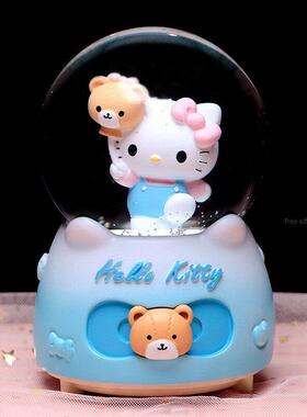 创意可爱的猫水晶球音乐盒雪花旋转音乐盒桌面装饰女孩的生日礼物