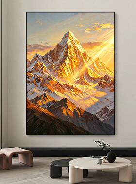 手绘油画《日照金山》玄关挂画中式客厅沙发背景墙装饰画肌理壁画