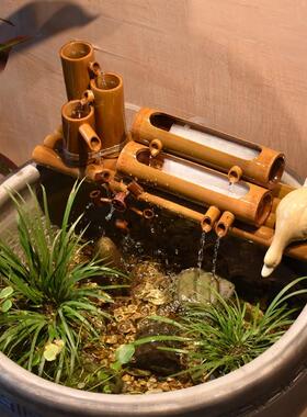 假山鱼池过滤器瀑布阳台小型金鱼缸增氧竹子流水石槽陶瓷喷泉风轮