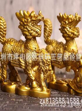 红色麟摆件金色麒麟办公室店铺酒店摆设一对卧室家居装饰
