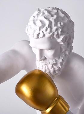 现代简约白色树脂人物摆件样板房售楼部拳击手酒店大堂台面装饰品